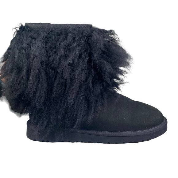 UGG Lida Mongolian Black Suede Shearling Fur Cuff Classic Boot Size US 6 - Picture 1 of 10